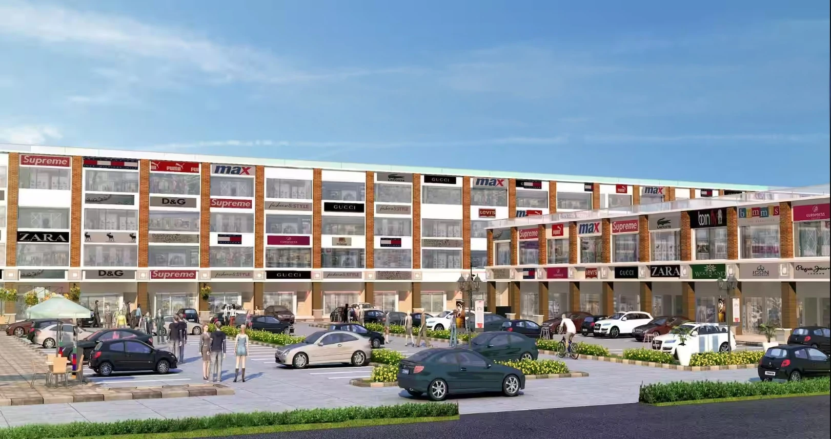 Mohali City Centre 4 – Courtyard View Courtyard view of Mohali City Centre 4 independent SCOs with surface parking, F-Block Aerocity Mohali